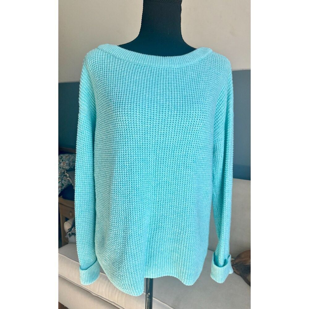 Talbots Textured Stitch Cuff Sleeve Aqua Green Spring Sweater Size Medium